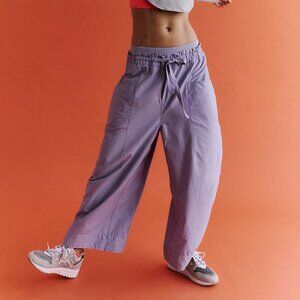 Free People Movement Fresh Start Plum Purple Wide-Leg Barrel Pant Cropped Cargo